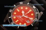 Rolex Submariner Automatic Movement PVD Case with Red Dial - Yellow Markers and Black Nylon Strap