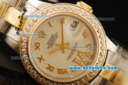 Rolex Datejust Automatic Movement ETA Coating Case with White Dial and Gold Roman Numerals-Diamond Bezel