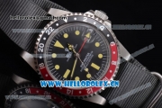 Rolex GMT-Master Asia 2813 Automatic Steel Case with Black Dial Grey Nylon Strap and Yellow Markers