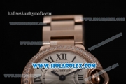 Cartier Ballon Bleu De Small Swiss Quartz Rose Gold Case/Bracelet with Silver Dial and Black Roman Numeral Markers - Diamonds Bezel