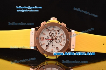 Hublot Big Bang Chronograph Miyota Quartz Movement Gold Case with White Dial and Rose Gold Arabic Numerals - Yellow Rubber Strap