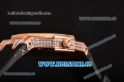 Audemars Piguet Royal Oak Lady Swiss Quartz Rose Gold/Diamonds Case with Black Dial and Black Rubber Strap (EF)