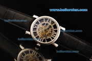 Cartier Rotonde De Cartier Skeleton Automatic Movement Steel Case with Blue Hands and Black Leather Strap