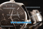 1:1 Jaeger-LECoultre Master Georgraphic Miyota 9015 Automatic Steel Case with Black Dial Stick Markers and Black Genuine Leather