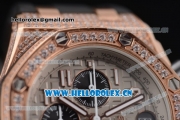 Audemars Piguet Royal Oak Offshore Seiko VK67 Quartz Rose Gold/Diamonds Case with Grey Dial and Arabic Numeral Markers Black Rubber Strap