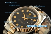 Rolex Day-Date Rolex 3156 Automatic Steel Case with Two Tone Strap Black Dial and Diamond Markers