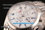 IWC Pilots Chrono Miyota OS10 Quartz Full Steel with White Dial and Black Arabic Numeral Markers