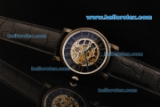 Cartier Rotonde De Cartier Skeleton Automatic Movement PVD Case with Black Markers and Black Leather Strap