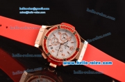 Hublot Big Bang Chronograph Miyota OS20 Quartz Rose Gold Case With Red Diamond Bezel White Dial and Orange Rubber Strap