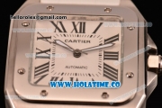 Cartier Santos 100 Large Asia Automatic Steel Case with White Leather Strap Black Roman Numeral Markers and White Dial