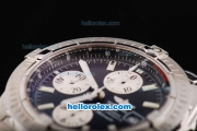 Breitling Chronomat Evolution Original Binding Swiss ETA 7750 Chronograph Movement Black Dial with White Subdials and Stick Hour Marker-SS Strap