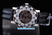 Patek Philippe Skeleton Manual Winding Movement with Blue Marking and Black Leather Strap