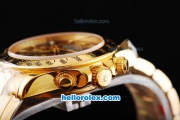 Rolex Daytona Swiss Valjoux 7750 Chronograph Movement Full Gold Case/Strap with Black Dial and Gold Subdials
