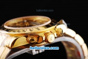 Rolex Daytona Swiss Valjoux 7750 Chronograph Movement Full Gold Case/Strap with Black Dial and Gold Subdials