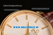 Omega De Ville Co-Axial Swiss ETA 2824 Automatic Yellow Gold Case with Silver Dial and Brown Leather Strap