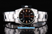 Rolex Milgauss Oyster Perpetual Automatic with Black Dial and White Case-Orange Hand-Stainless Steel Strap