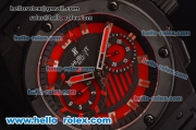 Hublot King Power Swiss Valjoux 7750-DD Automatic PVD Case with Red Dial and Black Rubber Strap
