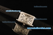 Franck Muller Long Island Swiss ETA Quartz Movement Diamond Bezel with Black Arabic Numerals and Black Leather Strap