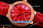 Cartier Ballon Bleu De Small Swiss Quartz Rose Gold Case with Diamonds Bezel Red Dial and Red Leather Strap - White Markers