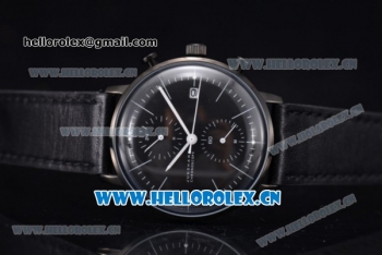 Junghans Max Bill Chronoscope Miyota OS10 Quartz PVD Case Black Dial Black Leather Strap and Stick Markers