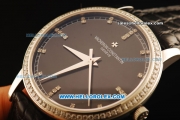 Vacheron Constantin Malte Swiss ETA 2824 Automatic Steel Case with Diamond Bezel and Black Dial-Alligator Strap