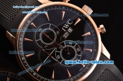 IWC Portuguese Chrono Japanese Miyota OS10 Quartz Rose Gold Case Stick Markers with Black Rubber Strap and Black Dial