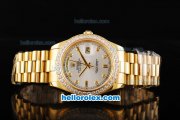 Rolex Day Date II Automatic Movement Full Gold with Diamond Bezel-Silver Dial and Diamond Markers