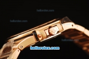 Patek Philippe Nautilus Swiss Quartz Movement Rose Gold Case and Strap with Black Dial and Diamond Bezel