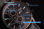 IWC Portuguese Chrono Japanese Miyota OS10 Quartz PVD Case with Black Leather Strap and Black Dial Stick Markers