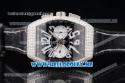 Franck Muller Vanguard Miyota OS20 Quartz Steel Case with Black Dial Black Leather Strap and White Subdials Diamonds Bezel Franck Muller Vanguard Miyota OS20 Quartz Steel Case with Black Dial Black Leather Strap and White Subdials Diamonds Bezel