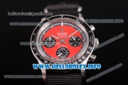 Rolex Daytona Vintage Edition Miyota Quartz Steel Case with Red Dial and Black Nylon Strap - Silver Markers (GF)