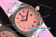 Audemars Piguet Royal Oak Lady Japanese Miyota OS2035 Quartz Steel Case with Diamond Markers White Dial and Pink Rubber Strap