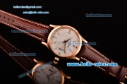 Jaeger LeCoultre Master Swiss ETA 2836 Automatic Rose Gold Case Brown Leather Strap White Dial with Stick Markers