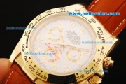 Rolex Daytona Automatic Gold Case with White Dial and Gold Number Marking-Leather Strap