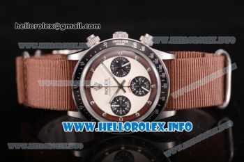 Rolex Daytona Vintage Edition Miyota Quartz Steel Case with White Dial Silver and Brown Nylon Strap (GF)