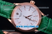 Rolex Cellini Time Asia 2813 Automatic Rose Gold Case with White Dial Green Leather Strap and Stick Markers