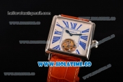 Minorva Swiss Tourbillon Manual Winding Steel Case with White Dial Orange Leather Strap and Blue Roman Numeral Markers