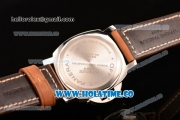 Panerai Luminor GMT PAM 029 A Asia Automatic Steel Case with Black Dial Stick/Arabic Numeral Markers and Brwon Leather Strap