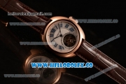 Cartier Cle de Cartier Swiss Tourbillon Manual Winding Rose Gold Case with White Dial and Brown Leather Strap