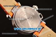 Cartier Pasha C Swiss Quartz Steel Case with Diamonds Bezel and Orange Leather Strap