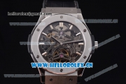 Hublot Classic Fusion Tourbillon Asia 3836 Automatic Steel Case with Skeleton Dial and Grey Leather Strap