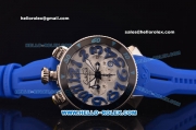 Gaga Milano Chrono 48 Miyota OS20 Quartz PVD Bezel with Silver Dial and Blue Numeral Markers - Blue Rubber Strap