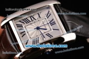 Cartier Tank Anglaise Swiss Quartz Steel Case with Black Leather Strap White Dial and Black Markers