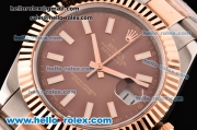 Rolex Datejust II Asia 2813 Automatic Two Tone Case with Brown Dial and White Stick Markers - ETA Coating Super LumiNova