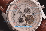 Breitling for Bentley Motors Automatic Tourbillon Silver Case with White Dial and Brown Leather Strap