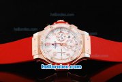 Hublot Big Bang Swiss Valjoux 7750 Automatic Movement Rose Gold Case with Diamond Bezel-White Dial and Red Rubber Strap