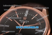 Rolex Cellini Time Asia 2813 Automatic Rose Gold Case with Brown Leather Strap Stick Markers and Black Dial (BP)