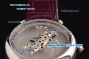 Cartier Le Cirque Animalier de Cartier Swiss Quartz Steel Case with White MOP Dial and Purple Leather Strap