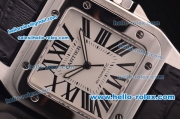 Cartier Santos Swiss ETA 2824 Automatic Steel Case with White Dial and Black Leather Strap