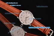 IWC Portuguese 2813 Automatic Steel Case with Silver Numeral Markers Brown Leather Strap and White Dial